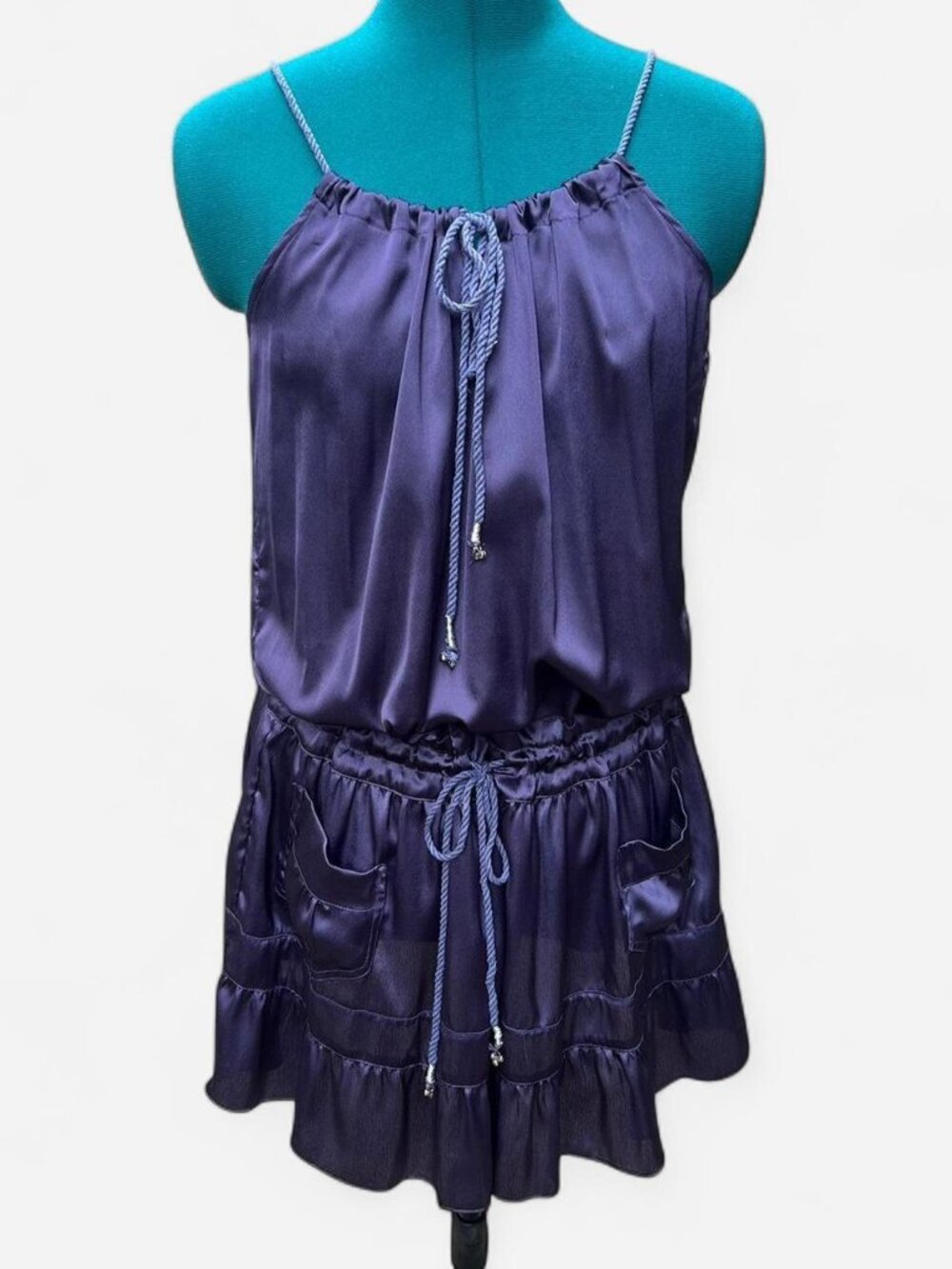 Purple Satin Drop Waist Dress
